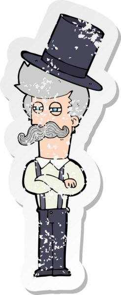 Bir insan tarafından çizilmiş silindir şapkalı bir çizgi film karakterinin gerilimli çıkartması.