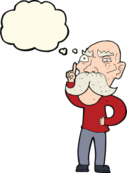 Bir insan tarafından çizilen düşünce baloncuğuyla yaşlı bir adamı sinirlendiren çizgi film.