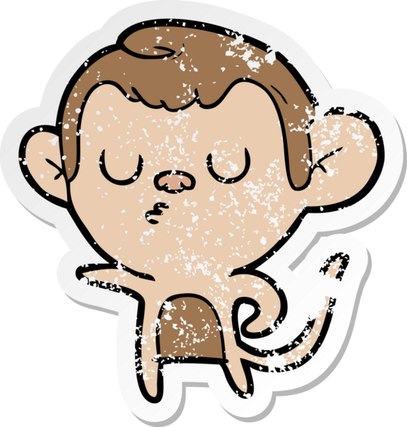 Bir insan tarafından çizilmiş karikatür maymununun sıkıntılı çıkartması