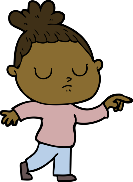 Bir insan tarafından çizilmiş sakin bir kadın çizgi filmi.