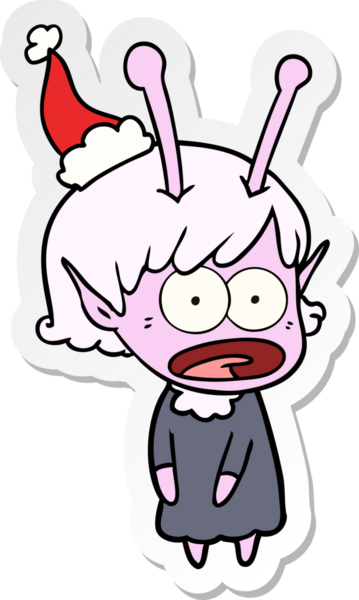 Bir insan tarafından çizilmiş Noel Baba şapkası giyen şok olmuş bir uzaylı kızın el yazısı.