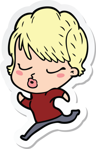 Bir insan tarafından çizilmiş, gözleri kapalı bir karikatür kadının çıkartması.