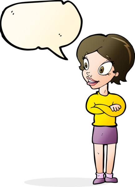 Bir insan tarafından çizilmiş konuşma balonu olan güzel bir kadın.