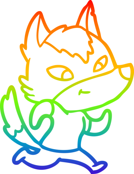 Gökkuşağı gradyan çizgisi. Bir insan tarafından çizilmiş dost bir kurt çizgi filmi.