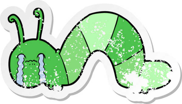 Bir insan tarafından çizilmiş pişmanlıklarına kafayı takmış çizgi film tırtılının sıkıntılı çıkartması.