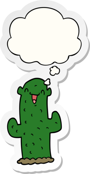 Düşünce baloncuğu insan tarafından çizilmiş bir çıkartma olan çizgi film kaktüsü.