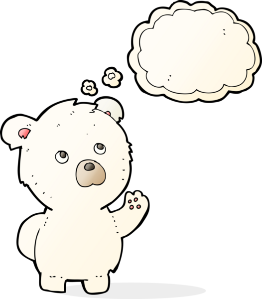 Bir insan tarafından çizilmiş düşünce baloncuğu ile kutup ayısı sallayan çizgi film