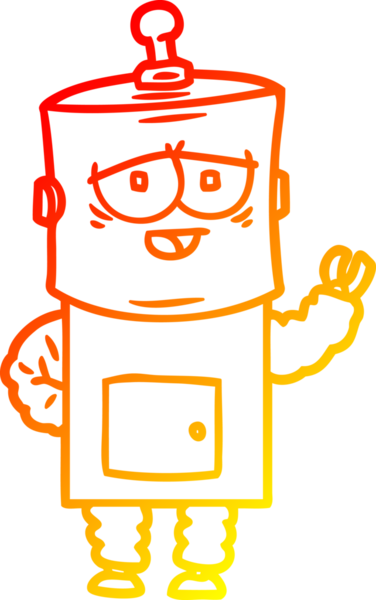 Bir insan tarafından çizilen çizgi film robotunun sıcak çizgi çizimi