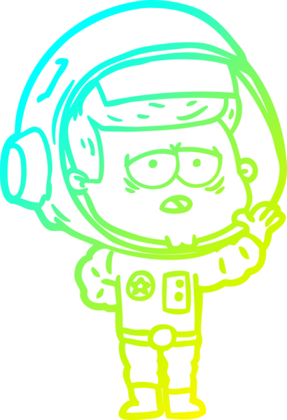 Bir insan tarafından çizilmiş soğuk gradyan çizgi çizimi yorgun astronot