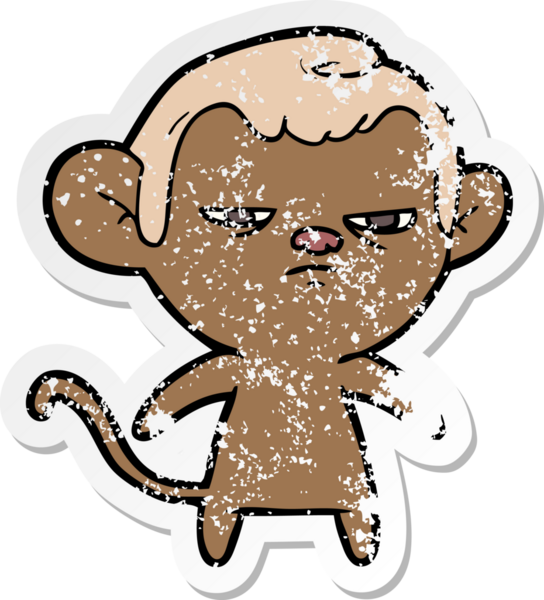 Bir insan tarafından çizilmiş karikatür maymununun sıkıntılı çıkartması