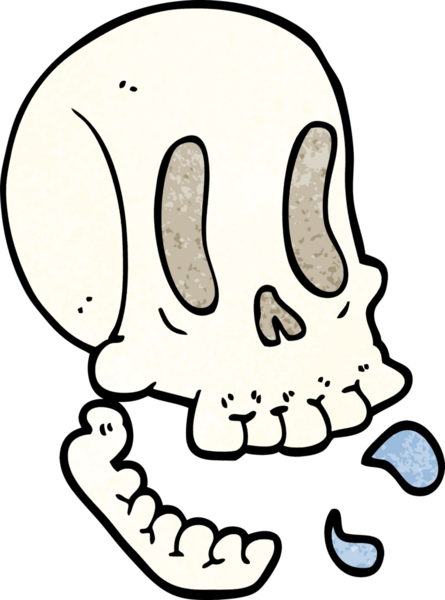 Bir insan tarafından çizilmiş komik karikatür kafatası.