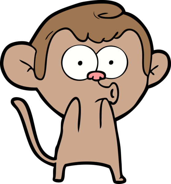 Bir insan tarafından çizilmiş, şaşırmış maymun çizgi filmi.