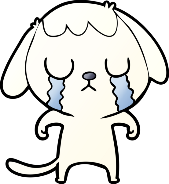 Bir insan tarafından çizilmiş şirin bir çizgi film köpeği ağlıyor.