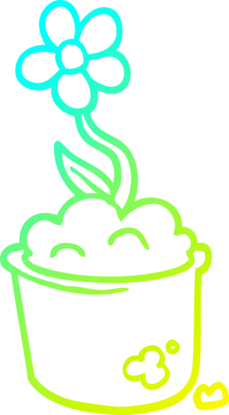 Bir insan tarafından çizilmiş bir çiçek saksının soğuk gradyan çizgisi.