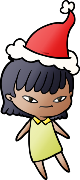 Bir insan tarafından çizilmiş Noel Baba şapkası giymiş bir kadının el çizimi karikatürü.