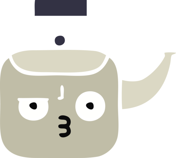 Bir insan tarafından çizilmiş bir çaydanlığın düz renkli retro karikatürü