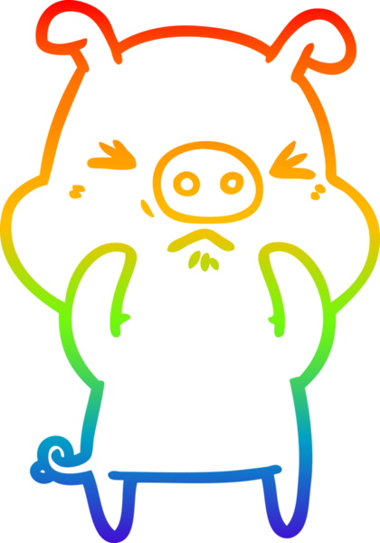 Bir insan tarafından çizilmiş kızgın bir domuzun gökkuşağı gradyan çizimi