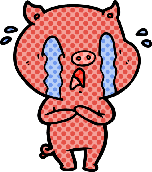 Bir insan tarafından çizilmiş ağlayan domuz çizgi filmi.