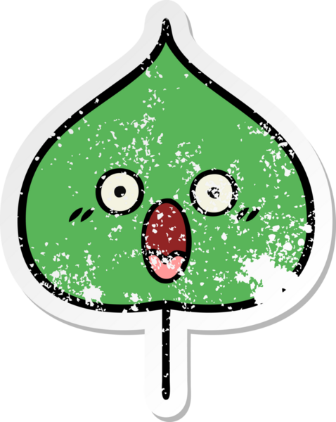 Sevimli bir çizgi film karakterinin sıkıntılı çıkartması. Bir insan tarafından çizilmiş ifade yaprağı.