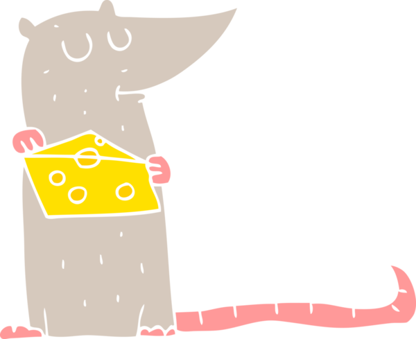 Bir insan tarafından çizilmiş peynirli bir farenin düz renk çizimi
