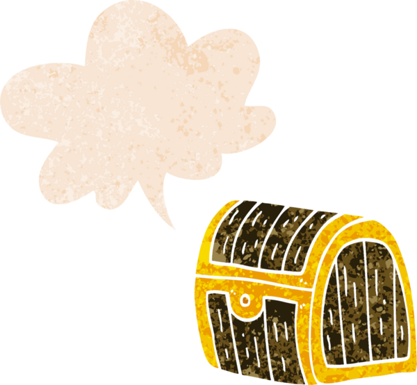 çizgi film hazine sandığı, konuşma baloncuğu ile grunge sıkıntılı retro stil bir insan tarafından çizilmiş