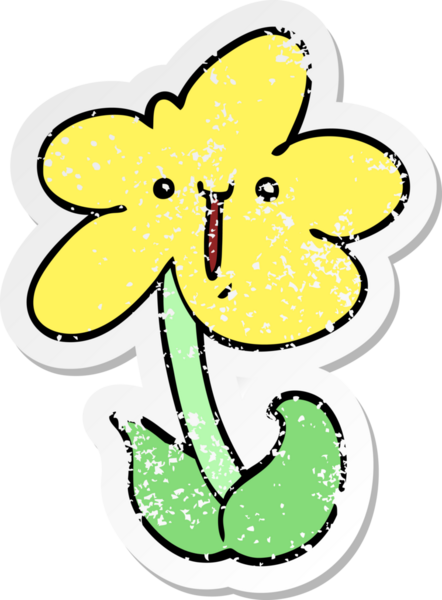 Bir insan tarafından çizilmiş karikatür çiçeğinin sıkıntılı çıkartması