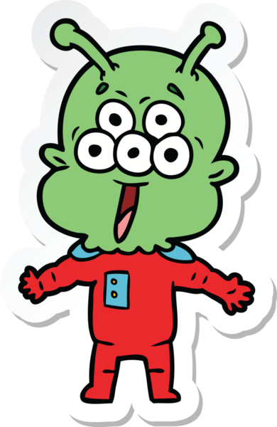 Bir insan tarafından çizilmiş mutlu bir uzaylı çizgi filminin çıkartması.