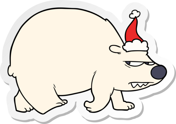 Bir insan tarafından çizilmiş Noel Baba şapkası giymiş kızgın bir kutup ayısının el yazısı.