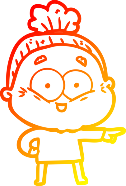 Bir insan tarafından çizilmiş mutlu, yaşlı bir kadının sıcak çizgi çizimi.