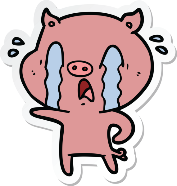 Bir insan tarafından çizilmiş ağlayan domuz çizgi filminin çıkartması.