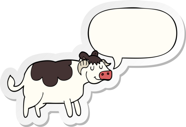 Bir insan tarafından çizilmiş konuşma balonu çıkartmalı çizgi film ineği