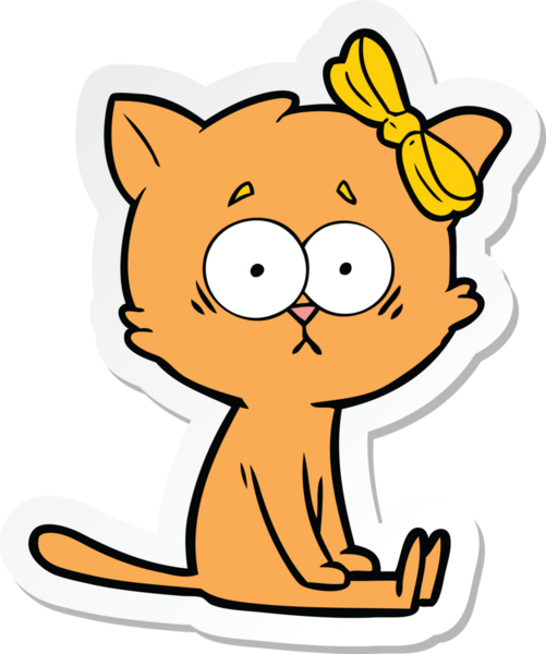 Bir insan tarafından çizilmiş çizgi film kedisinin çıkartması.