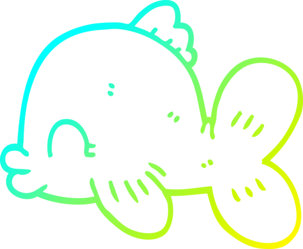 Bir insan tarafından çizilmiş yüzen karikatür balığının soğuk çizgi çizimi.