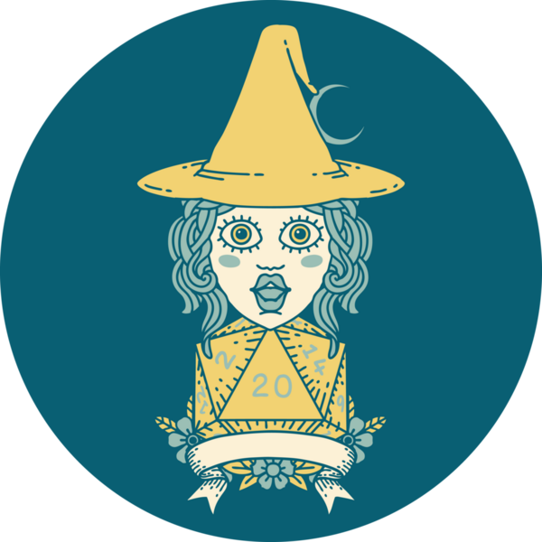 Retro Dövme Tarzı İnsan Cadı Doğal 20 zar atışıyla Bir insan tarafından çizilmiş