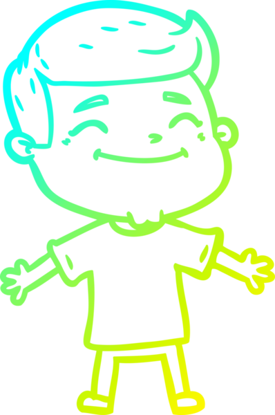 Bir insan tarafından çizilmiş kolları açık mutlu bir çizgi film karakteri çizimi.