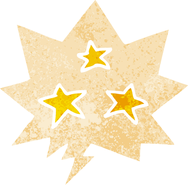 Bir insan tarafından çizilmiş grunge sıkıntılı retro tarzı ile konuşma balonu ile çizgi film yıldızları