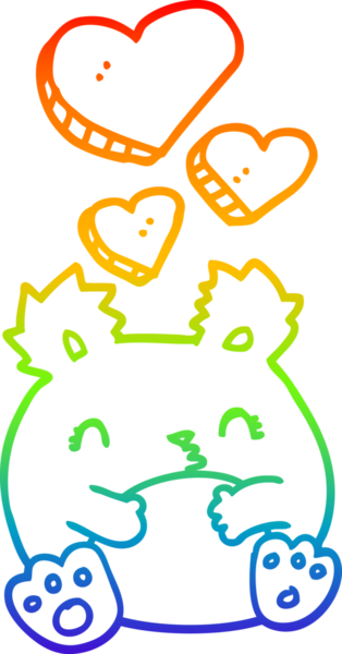 Gökkuşağı gradyanı çizimi. Bir insan tarafından çizilmiş şirin bir ayı çizgi filmi.