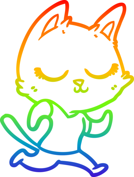 Gökkuşağı gradyan çizgisi bir insan tarafından çizilen sakin çizgi film kedisinin çizimi