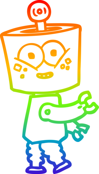 gökkuşağı gradyanı çizimi bir insan tarafından çizilmiş mutlu bir robot çizgi filmi.