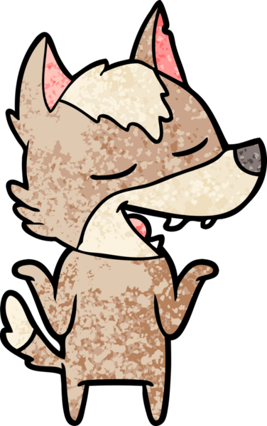 Bir insan tarafından çizilmiş gülen bir kurt.