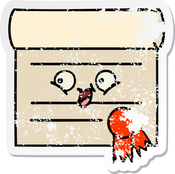 Bir insan tarafından çizilmiş şirin bir karikatür sertifikasının sıkıntılı etiketi