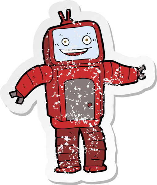 Bir insan tarafından çizilmiş komik bir robotun gerilimli çıkartması.