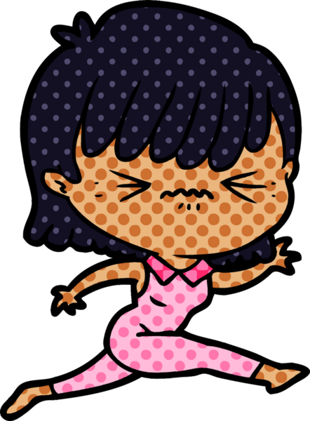 Bir insan tarafından çizilmiş çizgi film kadını.