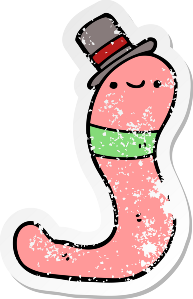 Bir insan tarafından çizilmiş şirin bir solucanın sıkıntılı çıkartması.