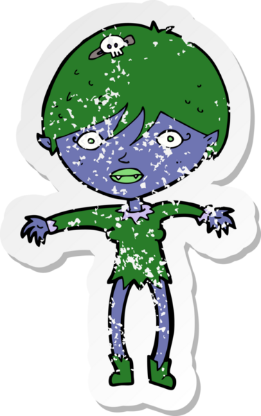 Bir insan tarafından çizilmiş vampir bir kızın gerilimli çıkartması.