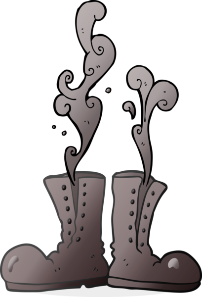 Bir insan tarafından çizilmiş karikatür, buharlı asker çizmeleri.