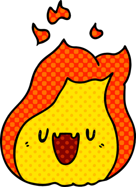 Çizgi film illüstrasyonu Kawaii Bir insan tarafından çizilmiş sevimli ateş alevi
