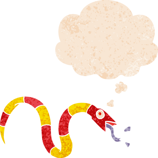 Düşünce baloncuklu çizgi film yılanı grunge dertli eski moda bir insan tarafından çizilmiş.