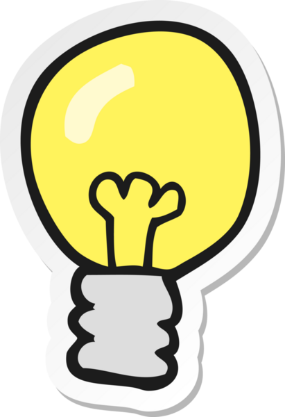 Bir insan tarafından çizilmiş çizgi film ampulünün çıkartması.