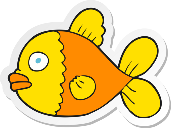 Bir insan tarafından çizilmiş karikatür balığının çıkartması.